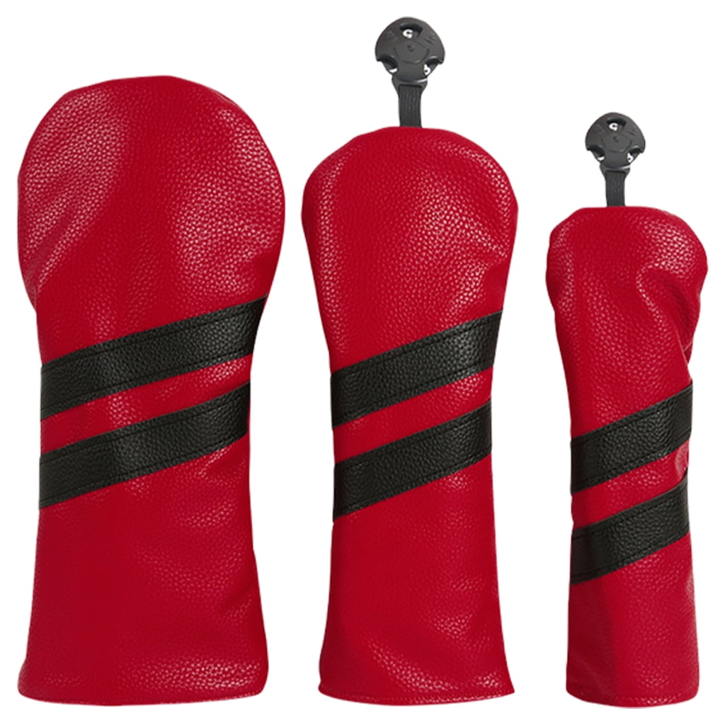3Pcs PU1eatherGolfs Club Head Cover Stripe Pattern Putter Cover Fairway Wood Headcover Hybrids Cover Golfs Accessory