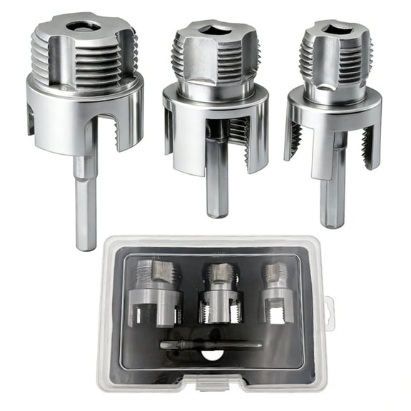 3Pcs PVC Pipe Threader Set, 2026 New Carbon Steel Cutting Tool Boxed, Dual Function Internal External Pipe Threader Tool, for Electric Drills Plumbing Installation