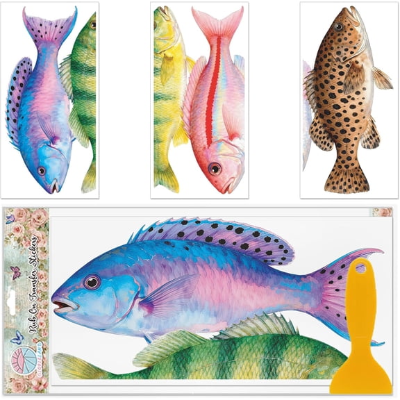 3Pcs PVC Waterproof Decorative Stickers Self Adhesive Decals for Furniture Decoration Fish 150x300mm Craft