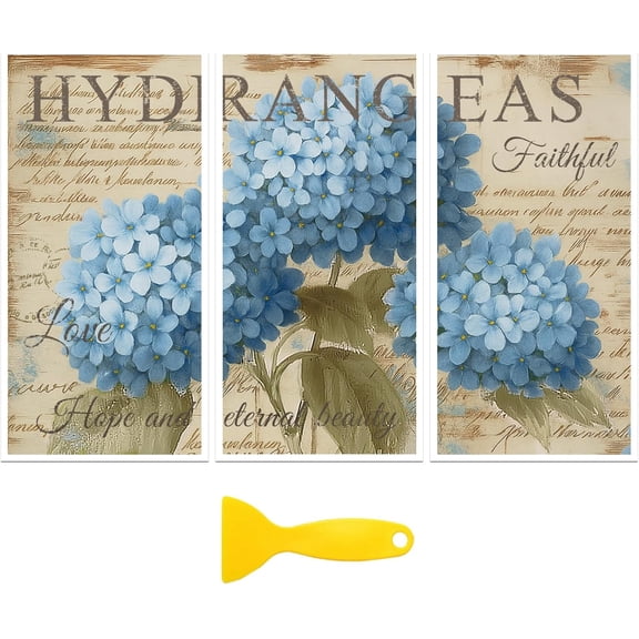 3Pcs PVC Waterproof Decorative Stickers Self Adhesive Decals for Furniture Decoration Hydrangea 300x150mm DIY