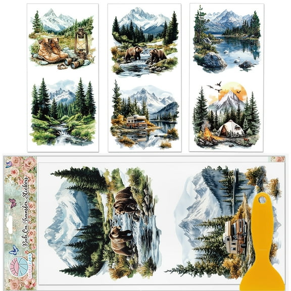 3Pcs PVC Waterproof Decorative Stickers Self Adhesive Decals for Furniture Decoration Mountain 15x30cm DIY