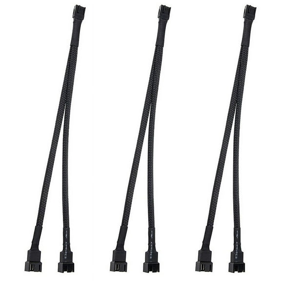 3Pcs PWM Fan Splitter Cable 2Way 4Pin Y Sleeved Extension Power Cable