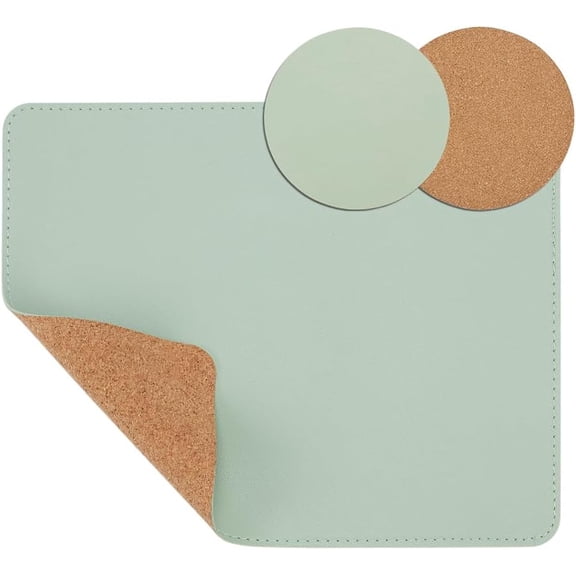 3Pcs Pale Green Dual-Sided Mouse Pad Cork Leather Rectangle Mouse Mats Soft Desk Pad Writing Mat Small Mice Pads Stitched Edges