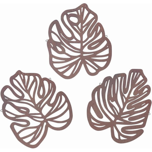 3Pcs Palm Leaves Wood Wall Decor Palm Leaf Wood Door Frame Trim Decoration Vintage Tropical Wall Art Jungle Decor Wall Hanging Ornaments for Home Living Room Coconut Brown