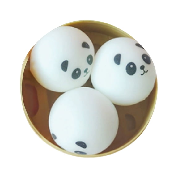 3Pcs Panda Steamed Bun Squeeze Sensory Decompression Ball with Simulation Steamer Case, Soft Dough Panda Stress Relief Fidget for Home Office, 1.57 Inch