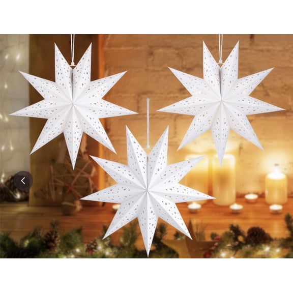 3Pcs Paper Star Lantern Hollow Hanging Lampshade for Christmas New Year Wedding Party Holiday Birthday