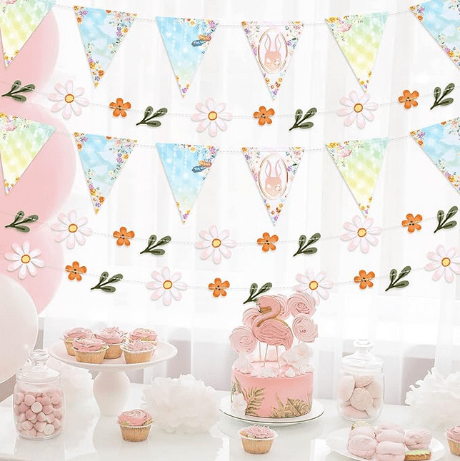 3Pcs Pastel Colourful Floral Hanging Paper Triangle Flags Banner ...