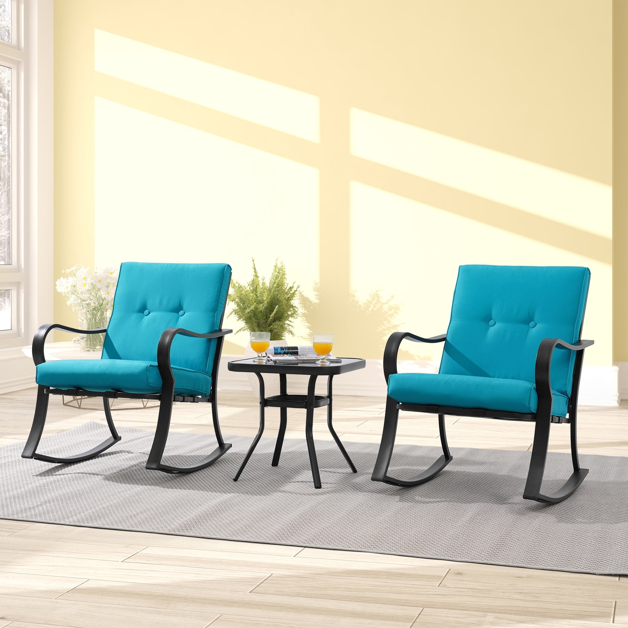 3Pcs Patio Bistro Set Rocking Chairs with Cushions Coffee Table ...
