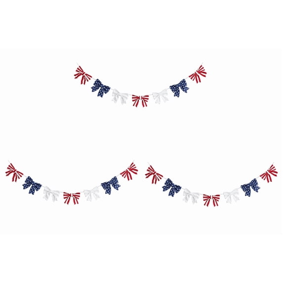 3Pcs Patriotic Bow Garland Banner for Independence Day 4th of July Home Party Decorations