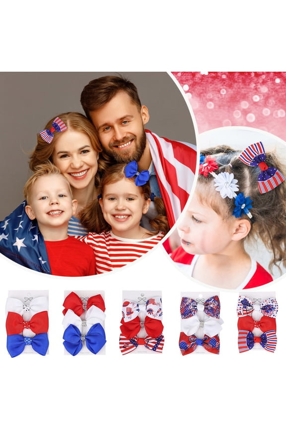3Pcs Patriotic Bow Hair Clips For Kids, 4th Of July Red White Blue American Flag Star Stripe Children's Hair Accessories, Independence Day Party Headdress Edge Clips