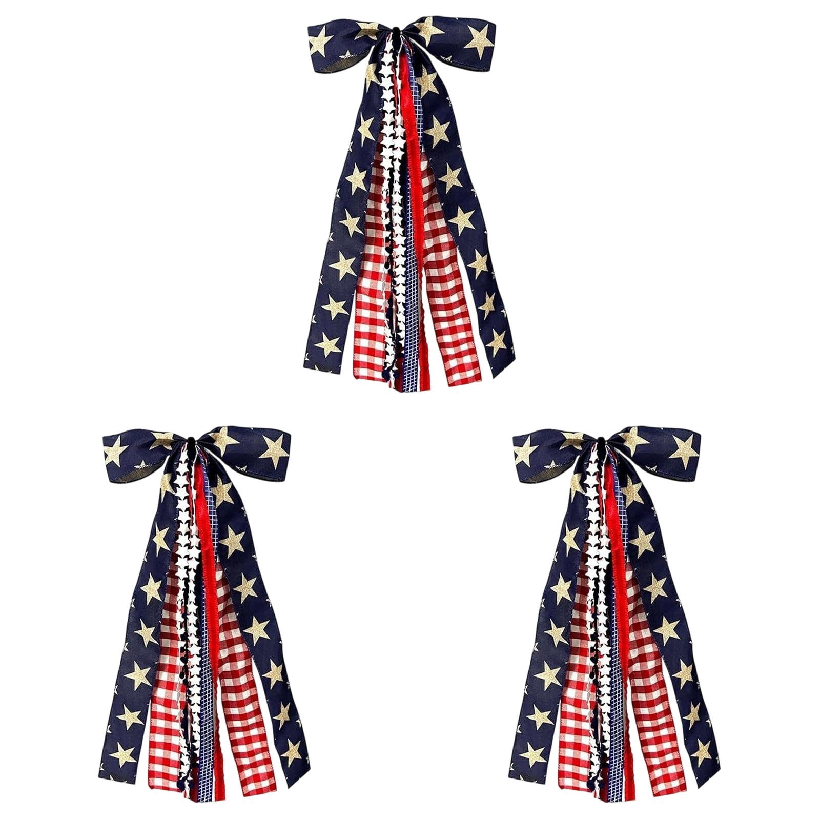 3Pcs Patriotic Fourth Of July Bow Decoration Red White Blue Ribbon Bow for Wreath Door Party Decor Independence Day Holiday Hanging Ornament