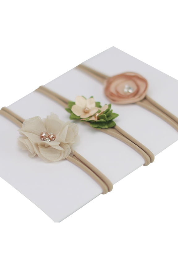 3Pcs Pearl Baby Flower Headband Hair Band Elastic Headwear Photo Props