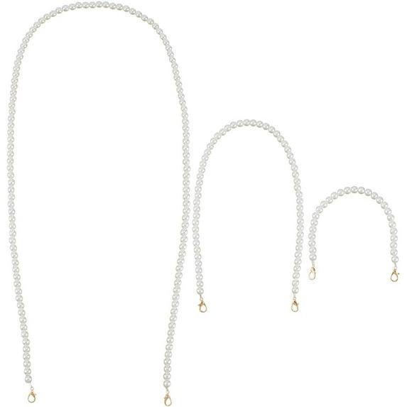 3Pcs Pearl Purse Chain Replacement Bag Chains Extender with Lobster Clasps Imitation Pearl Beads Chain Strap for Short Long Shoulder Body Bag Handbag Chains Decorative 12/23.6/47Inch