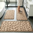 thumbnail image 1 of 3Pcs Pebble Texture Bath Mat Set, Latex Non-Slip Backing, Thick Washable & Quick Drying Soft Chenille Carpet for Bathroom, Plush Shaggy Rugs, Absorbent Floor Mats, Khaki, 1 of 5