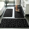 thumbnail image 1 of 3Pcs Pebble Texture Bath Mat Set, Latex Non-Slip Backing, Thick Washable & Quick Drying Soft Chenille Carpet for Bathroom, Plush Shaggy Rugs, Absorbent Floor Mats, Black, 1 of 5