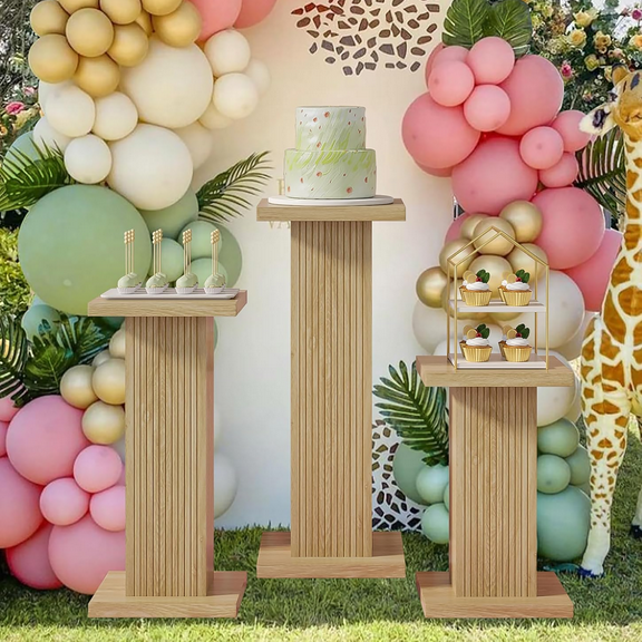 3Pcs Pedestal Stand for Party, Column Decoration Pedestal Cube with Fluted Design, Display Pedestal Stands Pillars for Wedding Birthday Baby Shower Decor Display Plant Stand
