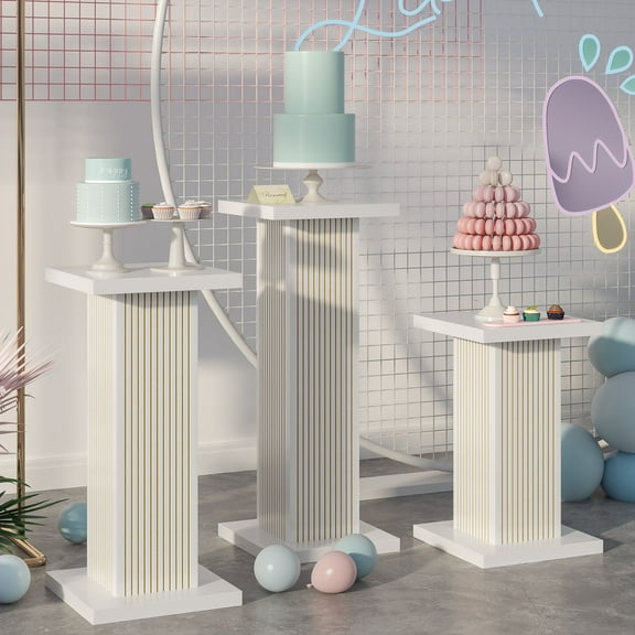 3Pcs Pedestal Stand for Party, Column Decoration Pedestal Cube with Fluted Design, Display Pedestal Stands Pillars for Wedding Birthday Baby Shower Decor Display Plant Stand