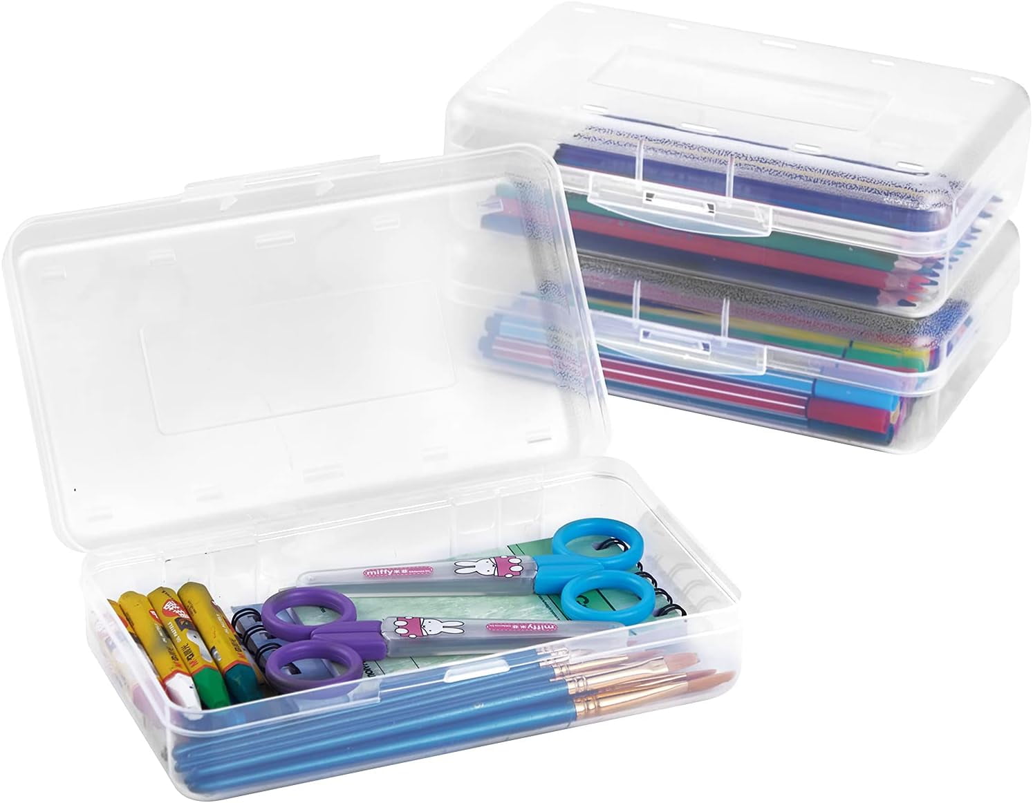 3Pcs Pencil Box, Pencil Box for Kids, Plastic School Supply Box , Large