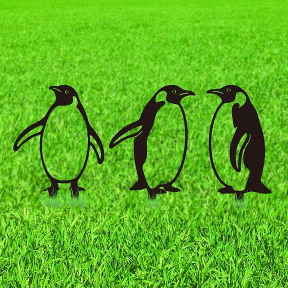 3Pcs Penguin Metal Decorative Garden Stakes Penguin Silhouette Metal Outdoor Statues Animal Garden Ornament Gifts Black Yard