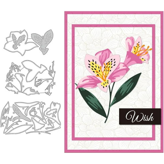 3Pcs Peruvian Lily Layering Metal Cutting Dies Peruvian Lily Cut Dies Metal Stencils Metal Die Cuts for Card Making Embossing Tool Stencil Scrapbooking DIY Craft Album Paper