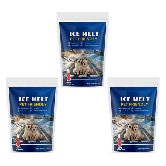3Pcs Outdoor Pet Safe Ice Melt – Pet Friendly Ice Melt, Snow Melt – Blue Granules, Melts to −12°F (−24°C) - Driveway & Sidewalk Salt for Ice