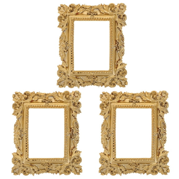RENACLIPY Retro Tiny Resin Picture Frames Golden for Small Item Display 3Pcs