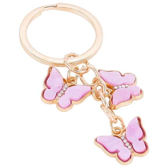 3Pcs Pink Butterfly Key Chain Butterflies Keychains Bulk Golden Metal Zinc Alloy Enamel Bling Animal Charms Keyring Keychain for Keys Purse Bag
