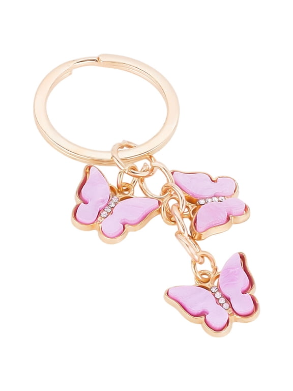 3Pcs Pink Butterfly Key Chain Butterflies Keychains Bulk Golden Metal Zinc Alloy Enamel Bling Animal Charms Keyring Keychain for Keys Purse Bag