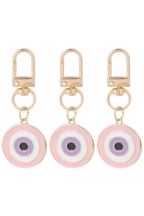 3Pcs Pink Key Chain Metal Swivel Snap Hooks Keychain Clasp Enamel Hanging Ornament Pendant Round Charms Keychains Clips for Purse Bag Party Favors