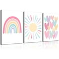 thumbnail image 1 of 3Pcs Pink Nursery Canvas Wall Art Rainbow Poster Kids Bedroom Baby Girls Toddler Pastel Wall Decor Prints Sun Boho Pink Sunshine Painting for Classroom School Nursery Decoration 12x16in, 1 of 6