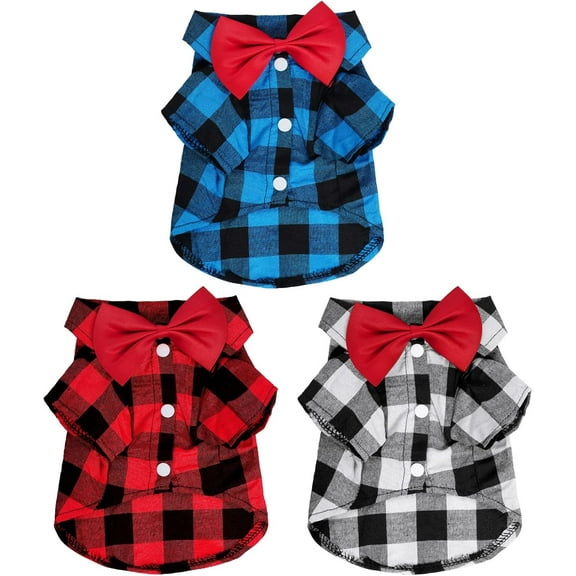 3Pcs Plaid Puppy Cat Shirt Cute Dog Shirt Cat Shirt Dog Plaid Shirt Dog Shirts for Extra Small Dogs Cats Birthday Party and Holiday Photos