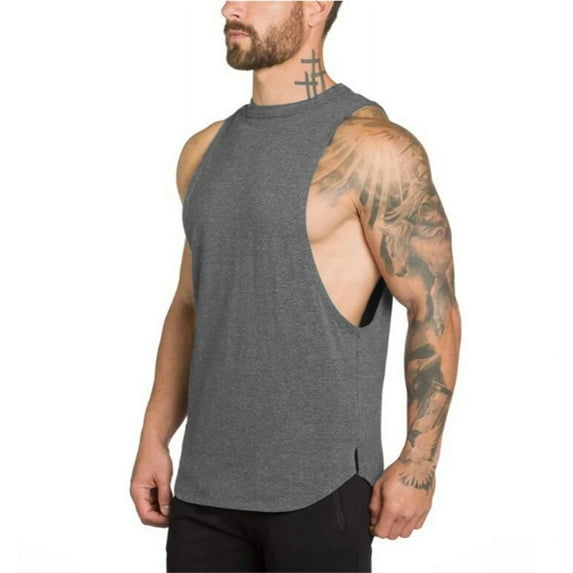3Pcs Plain Gym Clothing Men's Bodybuilding Stringer Tank Top Summer Cotton Cut Off Fitness Vest Muscle Workout Sleeveless T-Shirt (3Pcs Gray,XL)