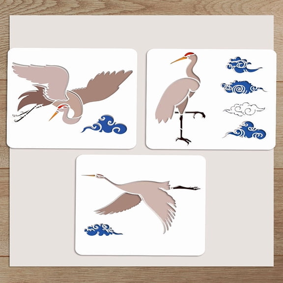 3Pcs Plastic Drawing Painting Stencils Water Bird Reusable Plastic Stencils DIY Craft Paint Template DIY