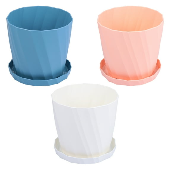 3Pcs Plastic Round Flowerpots Plant Garden Planter with Planter Saucers