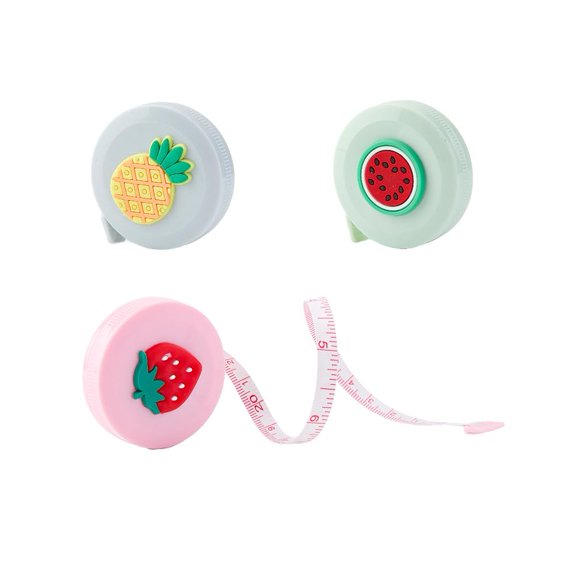 3Pcs Plastic Tape Measure 52mm 3 Colors Soft Retractable Tape Ruler Fruit Mixed Shapes for Body Measurements Sewing Fabrics Mixed Color