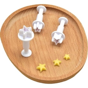 3Pcs Plunger Cutter Set for Cake Decorating, Spring-Loaded Fondant Cookie Mold, Heart/Star/Square/Round Sugar Craft Press, DIY Baking Tools for Christmas