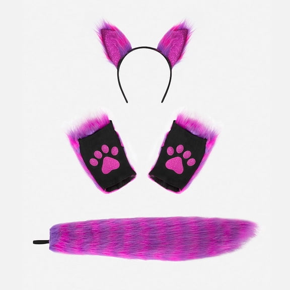 3Pcs Plush Fox Tail and Ears Paws Gloves,Wolf Fox Ears with Long Tail for Halloween,Fox Wolf Ears Headband Animal Cosplay Party Costume