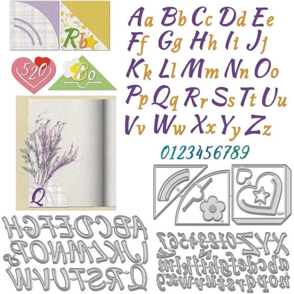 3Pcs Polygon Book Corner Lace Metal Cutting Dies Alphabet Die Cuts Metal Stencils Letter Number Lace Pocket Stencil Embossing Tool