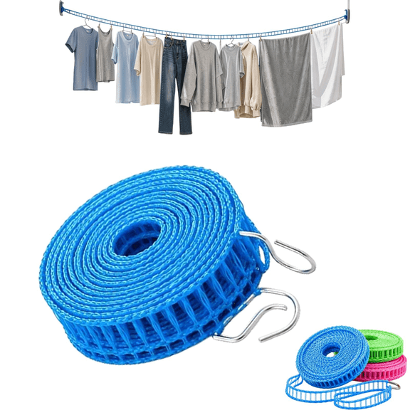 3Pcs Portable Clothesline for Outdoor & Home, Windproof Non-Slip Laundry Drying Rope with Hooks, Adjustable Clothes Line for Camping,Balcony