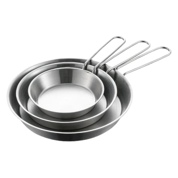 3Pcs Portable Stainless Steels Frying Pans Grill Pans Nonstick Skillets with Removable Handle Practical Kitchen Cookware