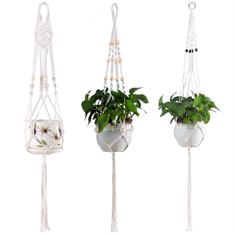 Macrame Plant Hanger, Hanging Planter, Macrame Pot Holder, Leather Suede  and Cotton 