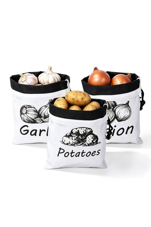 3Pcs Potato Onion Storage Bag, Double Layer Canvas and Non Woven Fabric, Specialized Produce Storage for Root Veggies, for Kitchen Pantry