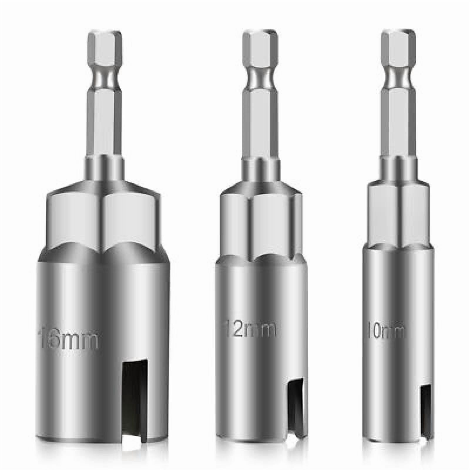 3-Piece Power Wing Nut Driver Set – 1/4" Hex Shank, Slotted Socket For Wing Nuts, C-Hooks, Q-Hangers – 10mm, 12mm, 16mm