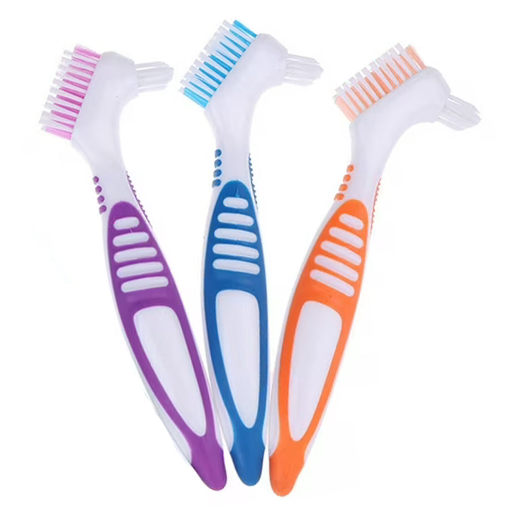 Denture Brush 2-Pack With Case - Multi-Layered Bristles For False Teeth Cleaning | Ergonomic Rubber Handle