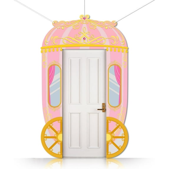 3Pcs Princess Carriage Decorations Porch Sign Banner Princess Carriage Pattern Party Decorations Hanging Welcome Door Banner