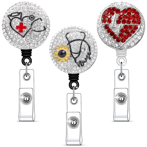 3Pcs Professional Badges Card Holder Metal Badges Holder with Retractable Cord