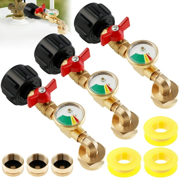3Pcs Propane Refill Adapter Fast Fill Brass Propane Cylinder Adapter with Illuminated Gauge Ball Valve Compatible with Heater