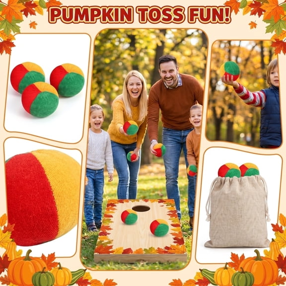 3Pcs Pumpkin Cornhole Bags Bean Bags, Cornhole Bags Bean Bags Weather Resistant Toss Bags, Family Fun Corn Hole Board Toss Game Replacement Bean Bags, Regulation Size & Weight, Family Game Prop