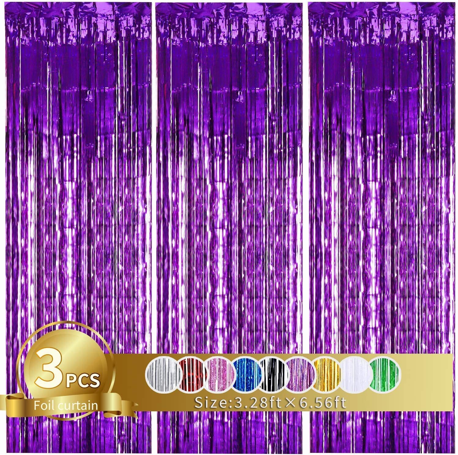 3Pcs Purple Door Streamers,Purple Photo Booth Backdrop,Metallic