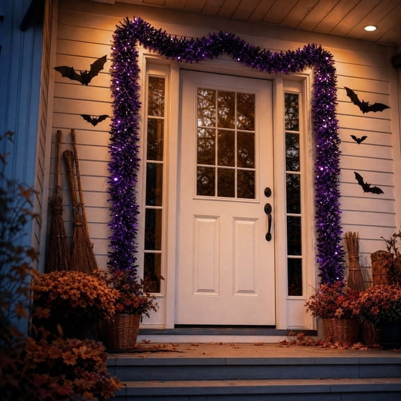 3Pcs Purple Halloween Tinsel Garland, 78.7 Inch Metallic Foil Party Streamers, Shiny Hanging Tinsel Decor for Mantel Staircase Window Party Indoor Outdoor Holiday Decor